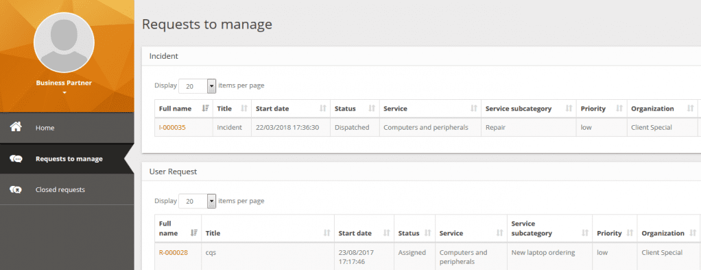 Portal for business partner