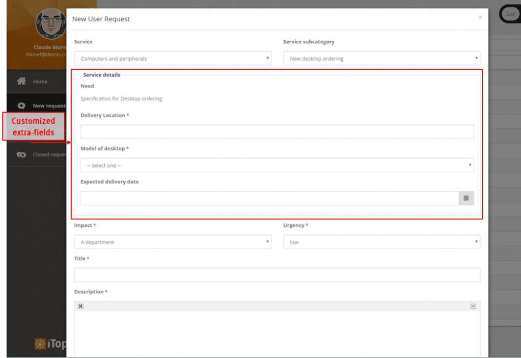Customized request forms
