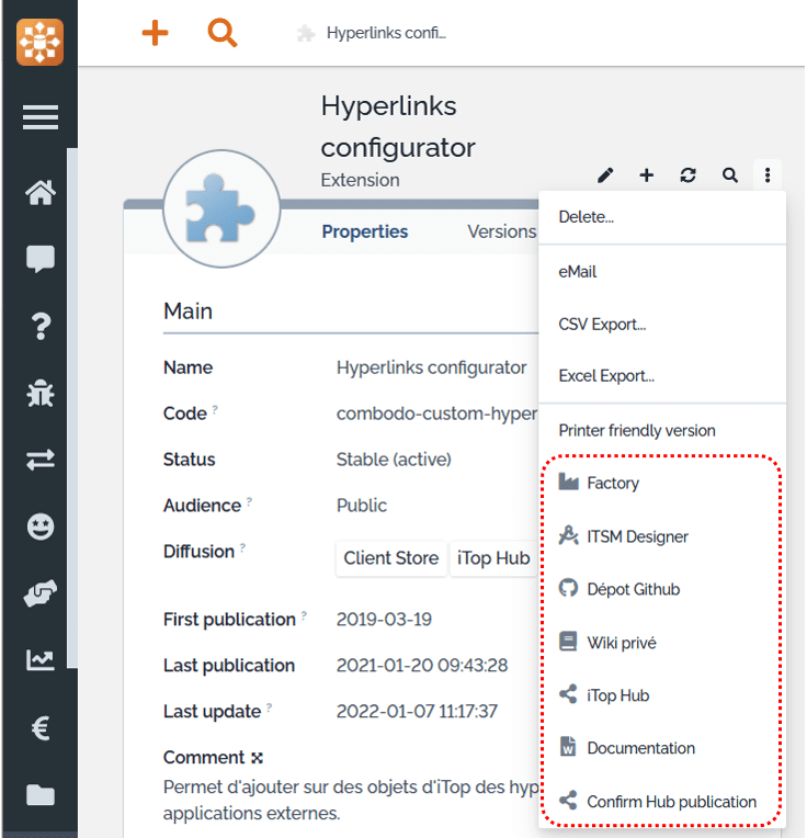 Hyperlinks configurator