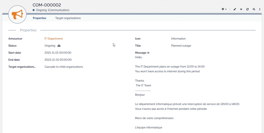 Communications to the Customers
