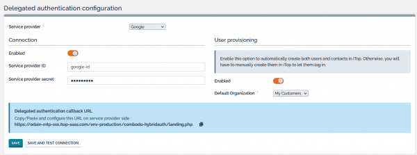 Delegated authentication configuration